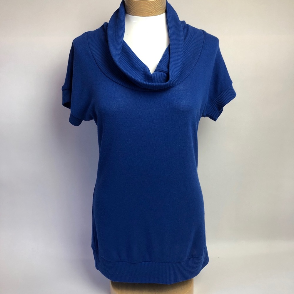 Royal blue short sleeve turtleneck sweater